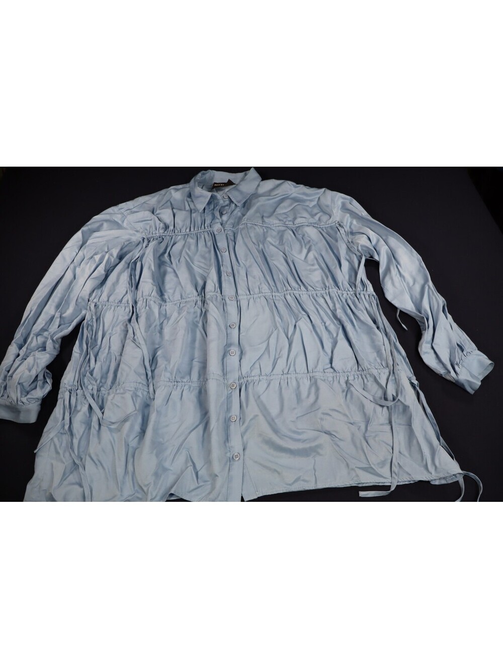 Kittenish Medium Light Blue Button-Up Long Sleeve Blouse Top